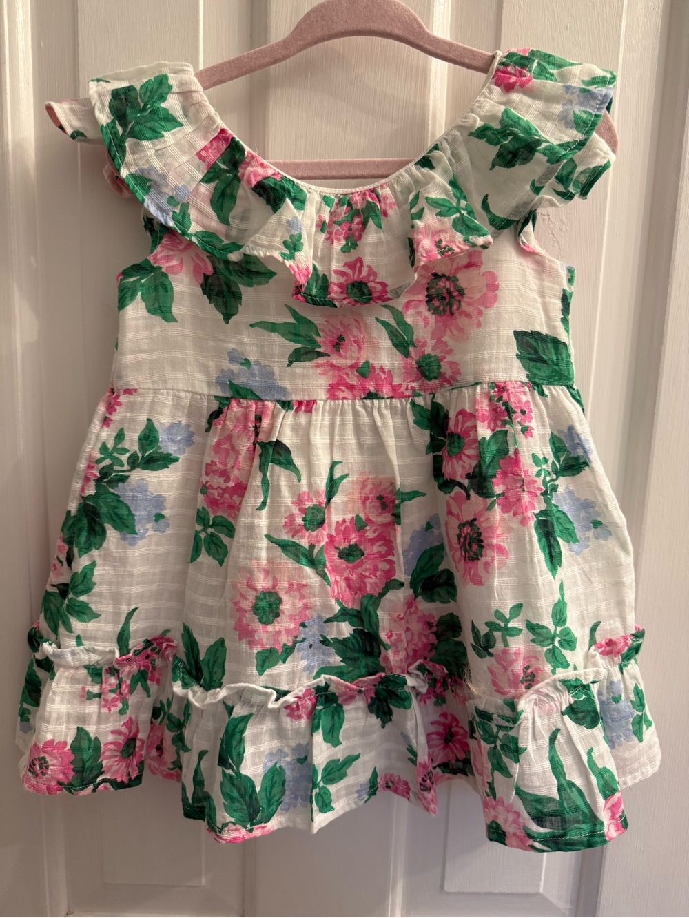 Janie and Jack Floral Ruffle Dress 12-18 Months Pink Green
